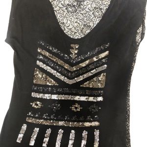 Express sequin design lace tee